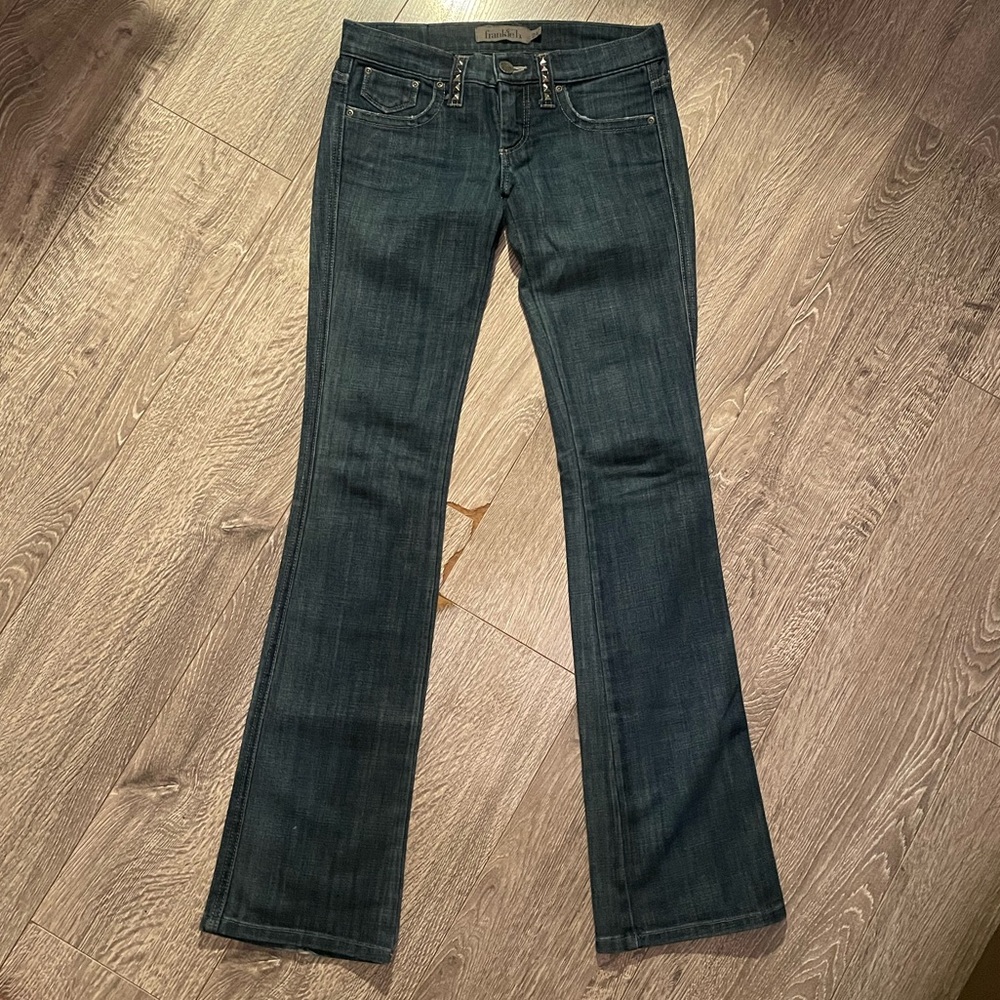 Frankie B. Dark Blue Studded Flare Jeans